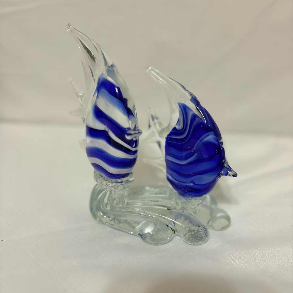 Murano style art glass blue and white striped Angel Fish figurine